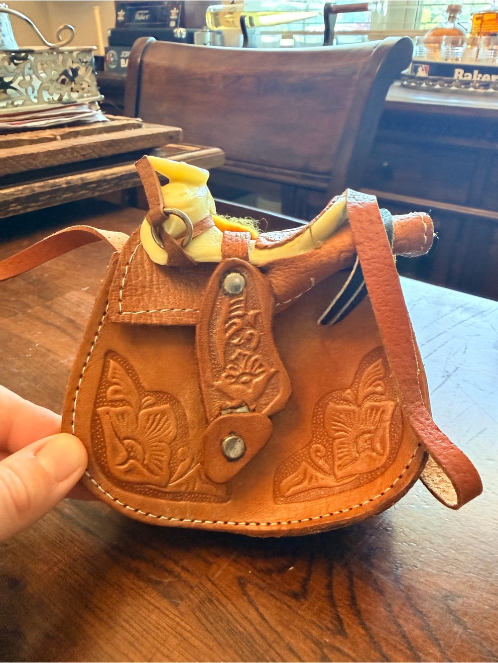 Vintage Cigarette Holder Tooled Leather Saddle-Style Crossbody Bag Purse Cowboy